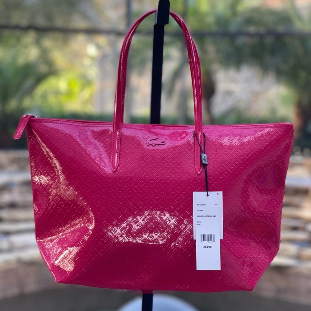 LACOSTE PVC PINK TOTE NF1270VP TAG IS ALREADY OFF, used once.